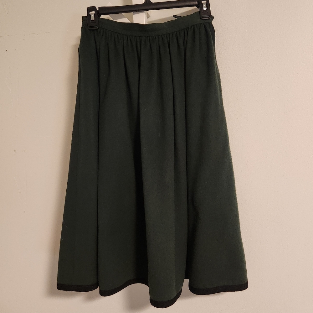 YSL Saint Laurent Rive Gauche Vintage Wool Midi Skirt Green France Sz 38 1970s - Picture 2 of 9